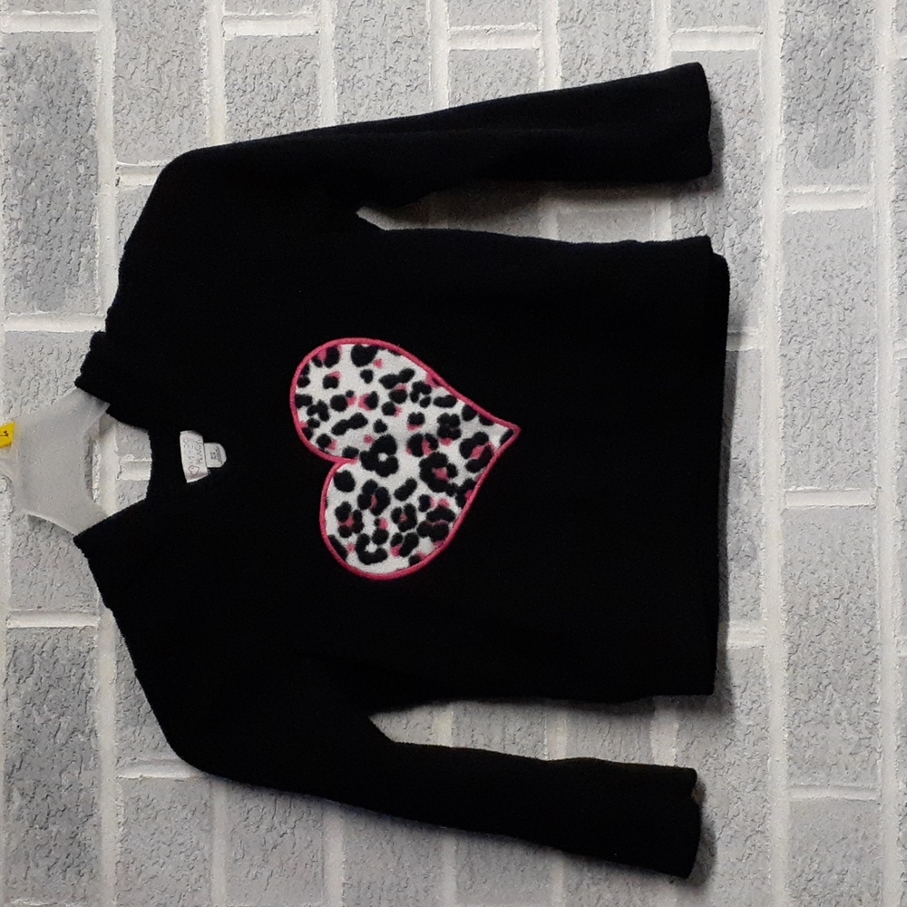 Place Kids Girls Soft Black Fleece Hoodie with Leopard Print Heart Size S 5/6